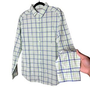 Columbia Sportswear Mens Small Button Down Shirt Green Blue Plaid Long Sleeve